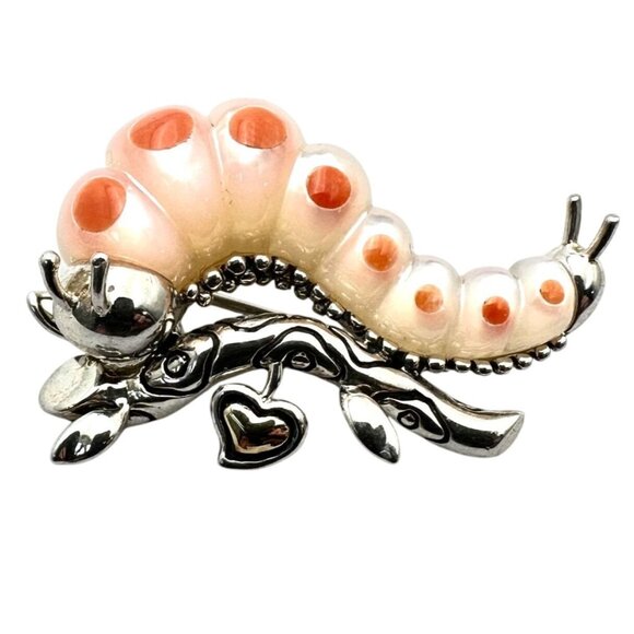 Eric Grossbardt 18K Gold Sterling Silver Bug Caterpillar Brooch Pin Rare
